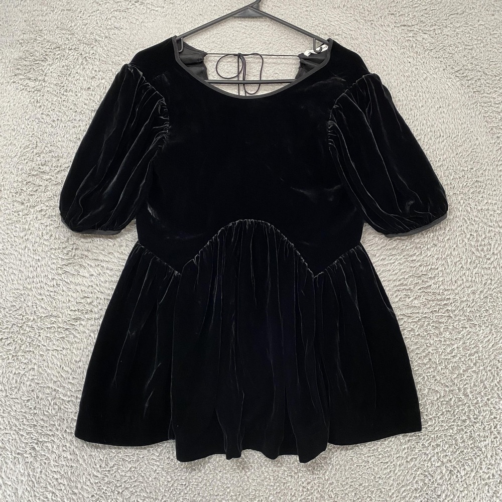Cecilie Bahnsen Kastanje Top Womens 4 Black Velvet Puff Sleeve Backless Tie Back